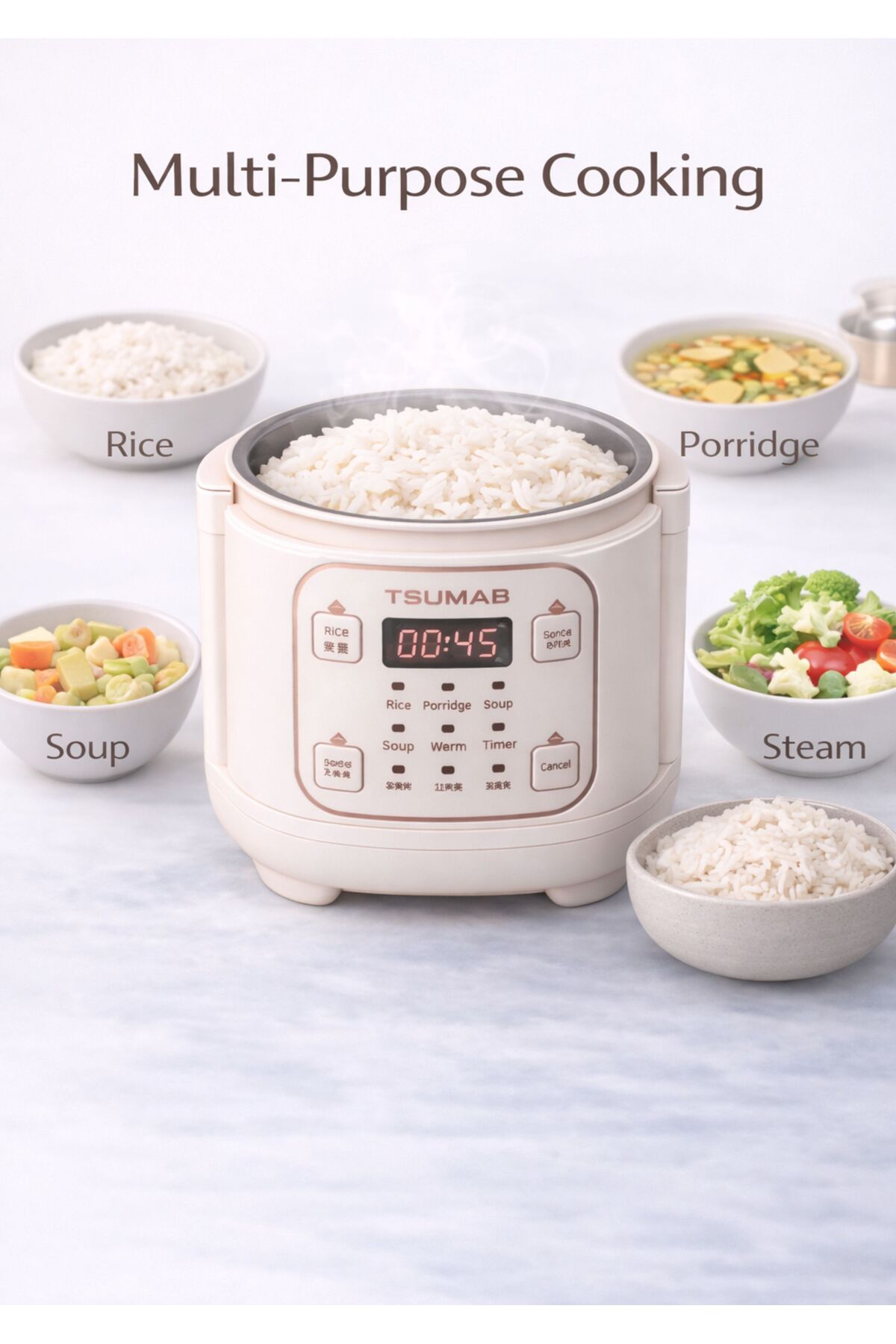 طباخ أرز رقمي صغير – طباخ كهربائي متعدد الأغراض صغير الحجم مزود بلوحة تحكم ذكية
