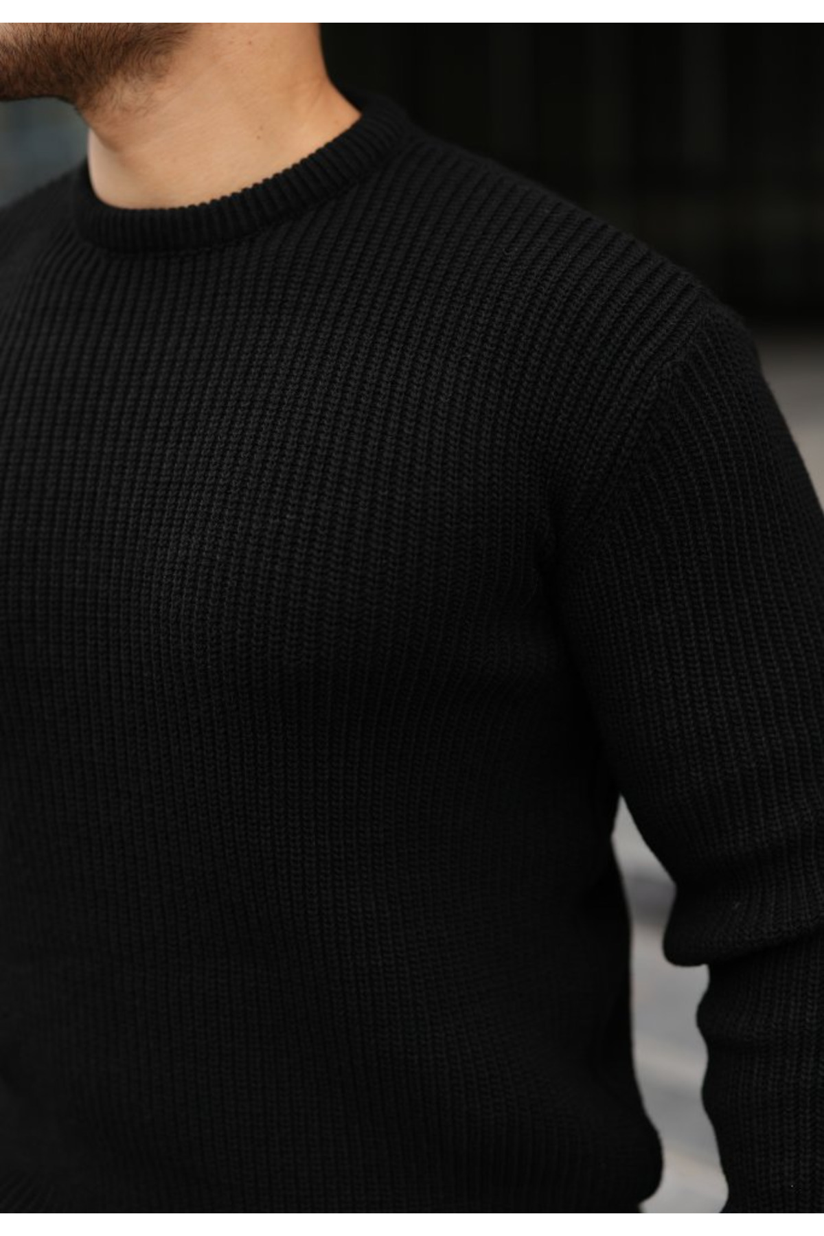 Erkek Slim Fit Bisiklet Yaka Triko Kazak — مشکی VYM-180206-MN — تصویر 4 از 8