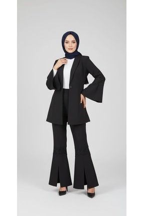 LEF COLLECTİON HİJAB KADIN ALT ÜST CEKET PANTALON DANTEL DETAYLI İSPANYOL PAÇ...