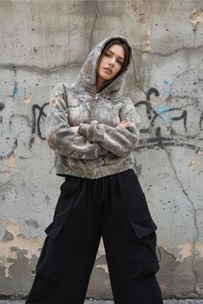 Karakedi Kamuflaj Desen Fermuarlı Kapüşonlu Unisex Sweatshirt