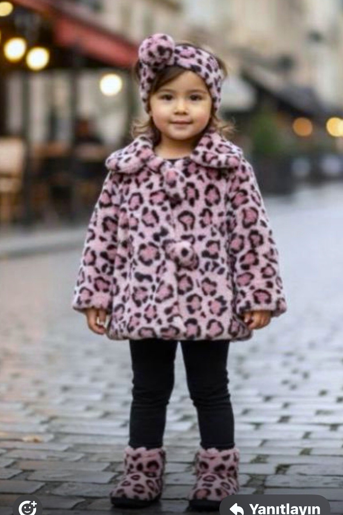 DeKuBaby Leopar Desenli - Bandanalı Peluş Kız Bebek-Çocuk Mont fotoğrafı 3 (önizleme)