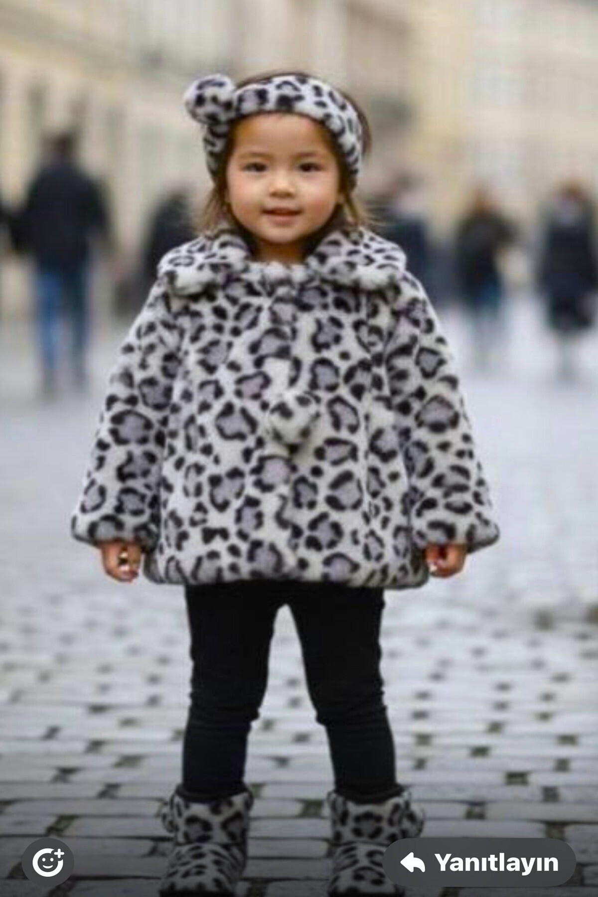 DeKuBaby Leopar Desenli - Bandanalı Peluş Kız Bebek-Çocuk Mont fotoğrafı 2 (önizleme)