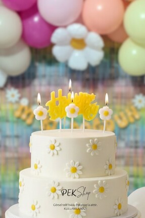 PEKSHOP Papatya Tema Happy Birthday Mum Seti 4lü Papatya Doğum Günü Pasta Mum...
