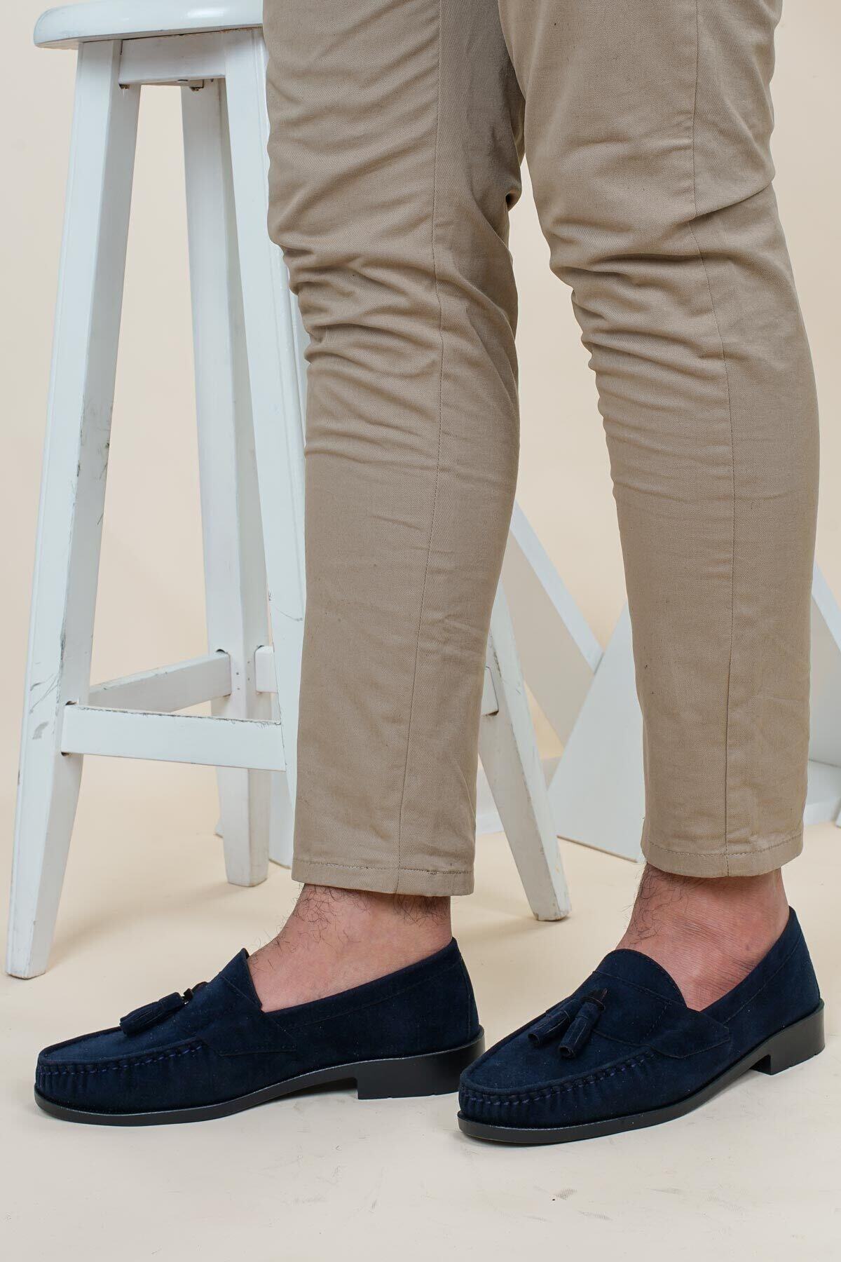 Dayfi Lacivert Süet Erkek Loafer Ayakkabı | Casual Corcik Unisex Günlük Ayakkabı görsel 3