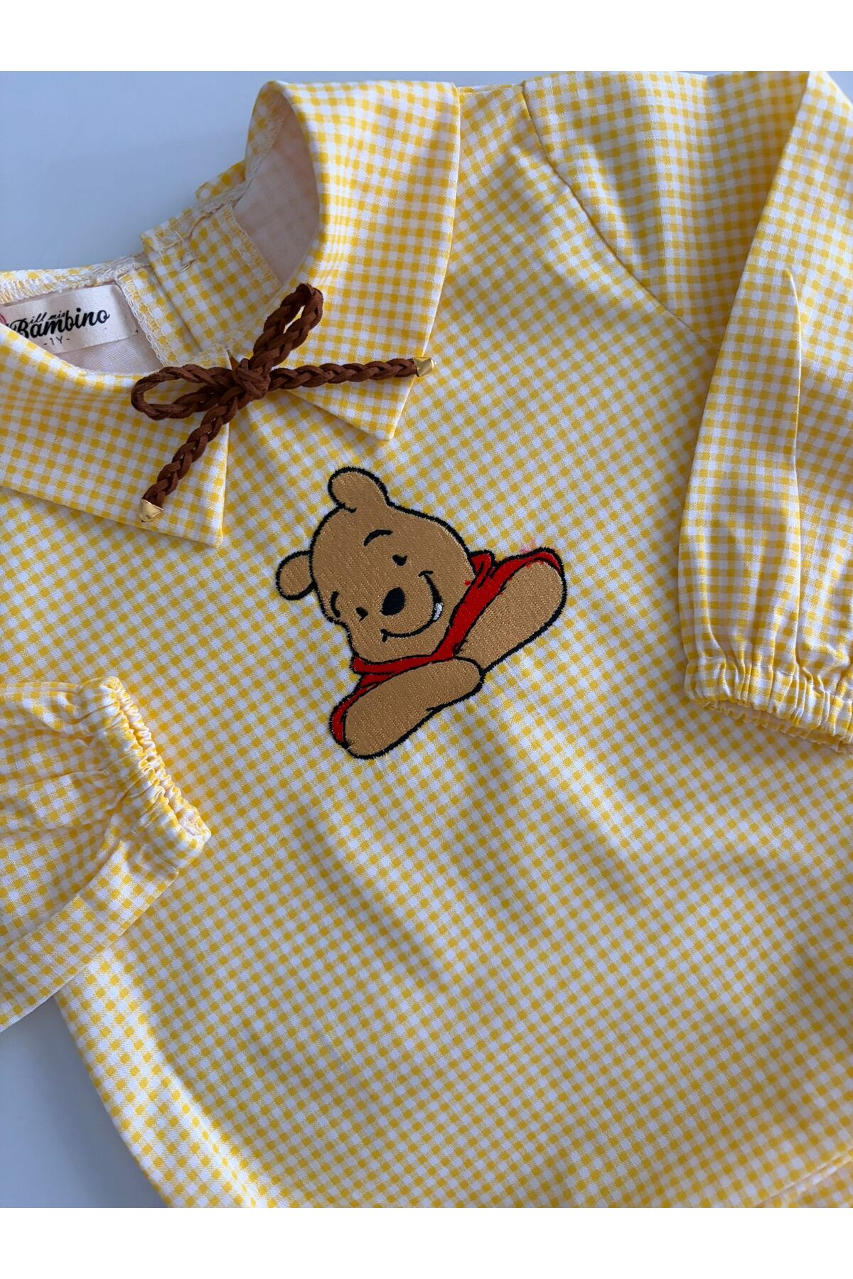il mio bambino El Yapımı %100 Pamuk Erkek Bebek Winnie The Pooh Nakışlı Gömlek - Uzun Kollu fotoğrafı 2 (önizleme)