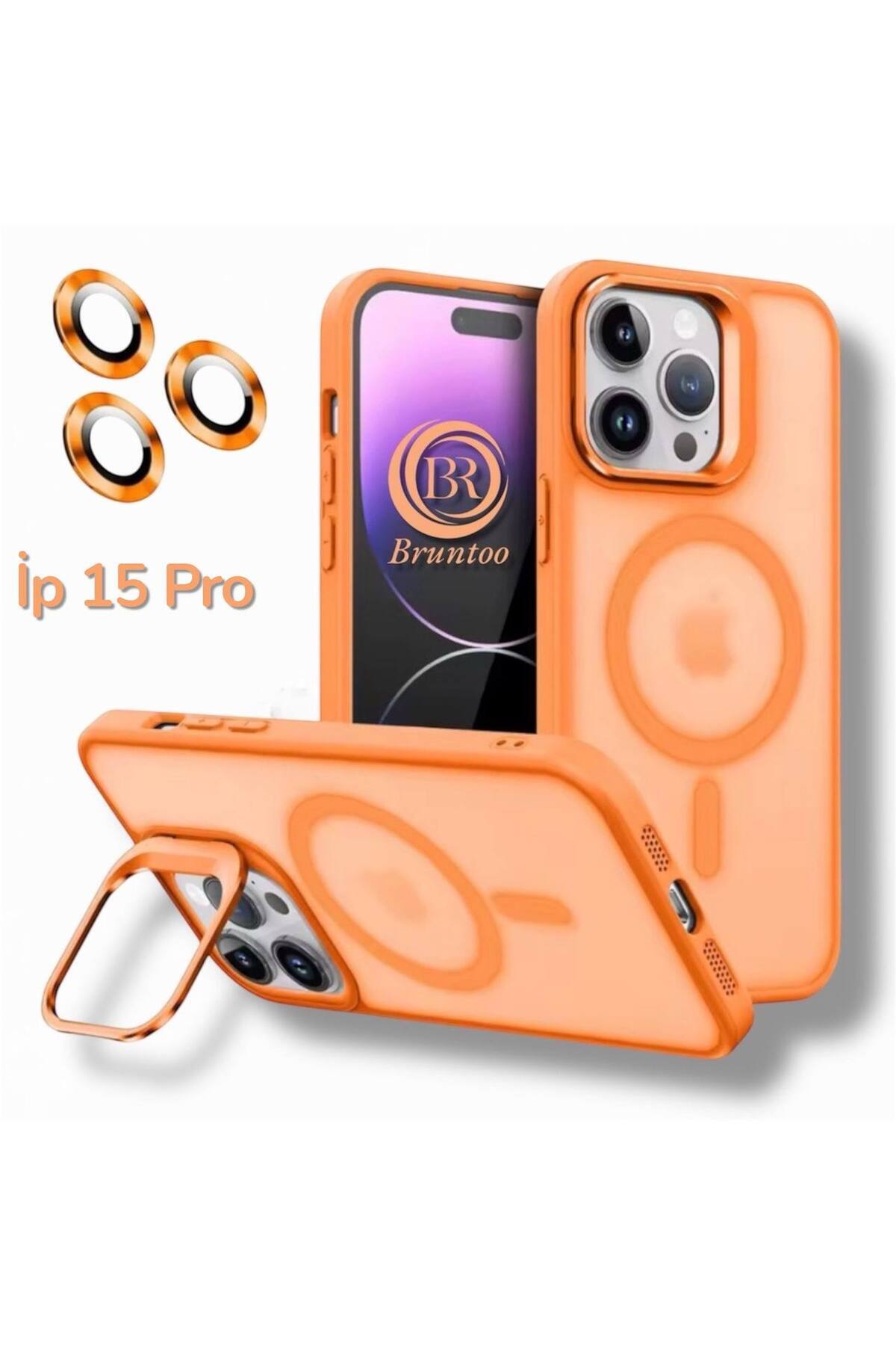 Iphone 15 Pro Compatible Matte Series Stand Cover Magsafe Case +Lens Protection .