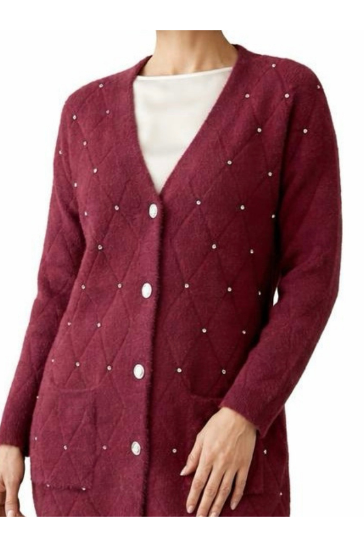 tiriTEK TRİKO  TRİKO Taşlı Yumoş Triko Hırka / Bordo - Görsel 3