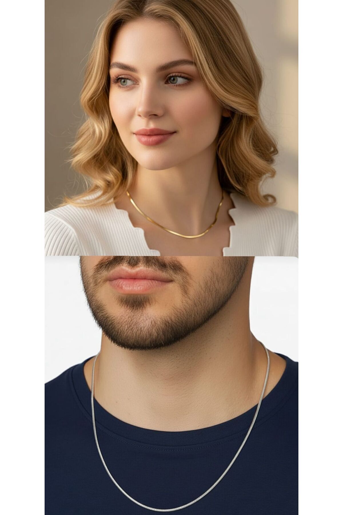 Women/Men Italian Flat Necklace Gold & Silver