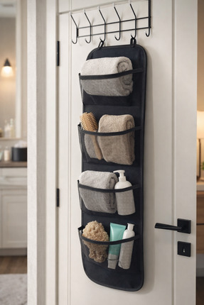 MultiTrendy Siyah Kapı Arkası Organizer Hurç 4 Cepli Asılabilir Dolap İçi Düz...