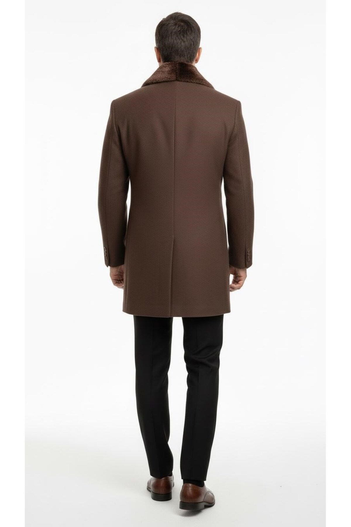 Plus Scorpion  Erkek Uzun Kaşe Kaban Palto Mont– Çıkartılabilir Kürk Yaka, Astarlı ve Cepli Slim Fit - Görsel 5