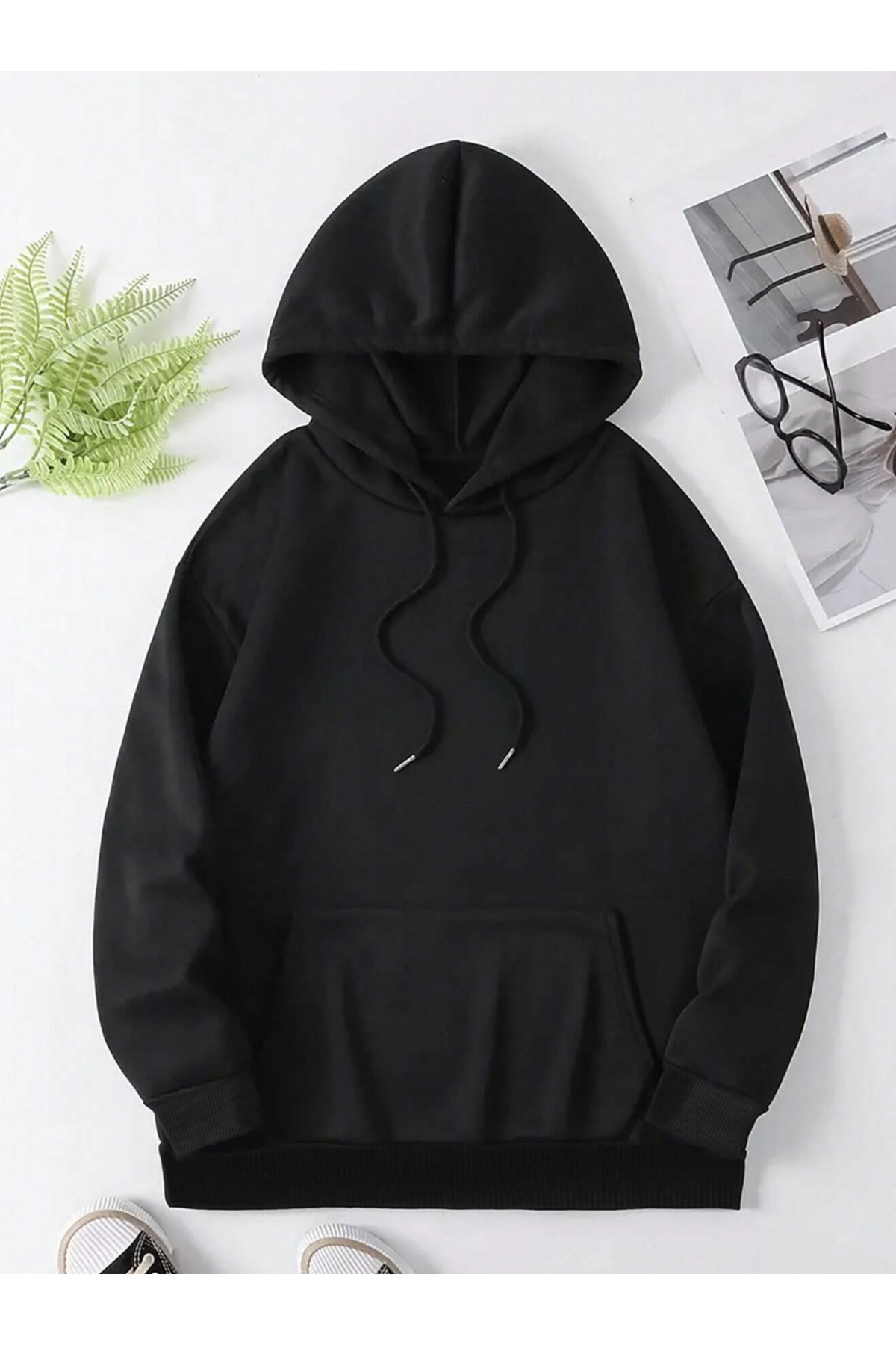 سویشرت کلاه‌دار بزرگ نخی طرح‌دار فانتزی و رنگارنگ زنانه/مردانه یونی‌سکس — مشکی FUNNY-HOODED-REVASSER- — تصویر 2 از 3