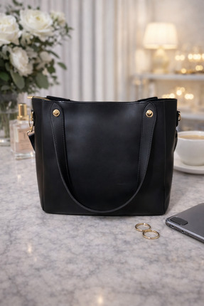 ECRİN LUX ÇANTA Kadın Siyah Yumuşak Deri Kol ve Omuz Çantası