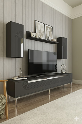 YUMEDİ DESİGN TVR1803AS - DÜNYA TV ÜNİTESİ TAKIMI 180CM ANTRASİT-SİLVER
