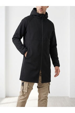 DKECCI Erkek Siyah Uzun Kesim Kapüşonlu Outdoor Softshell Mont Su İtici Rüzga...