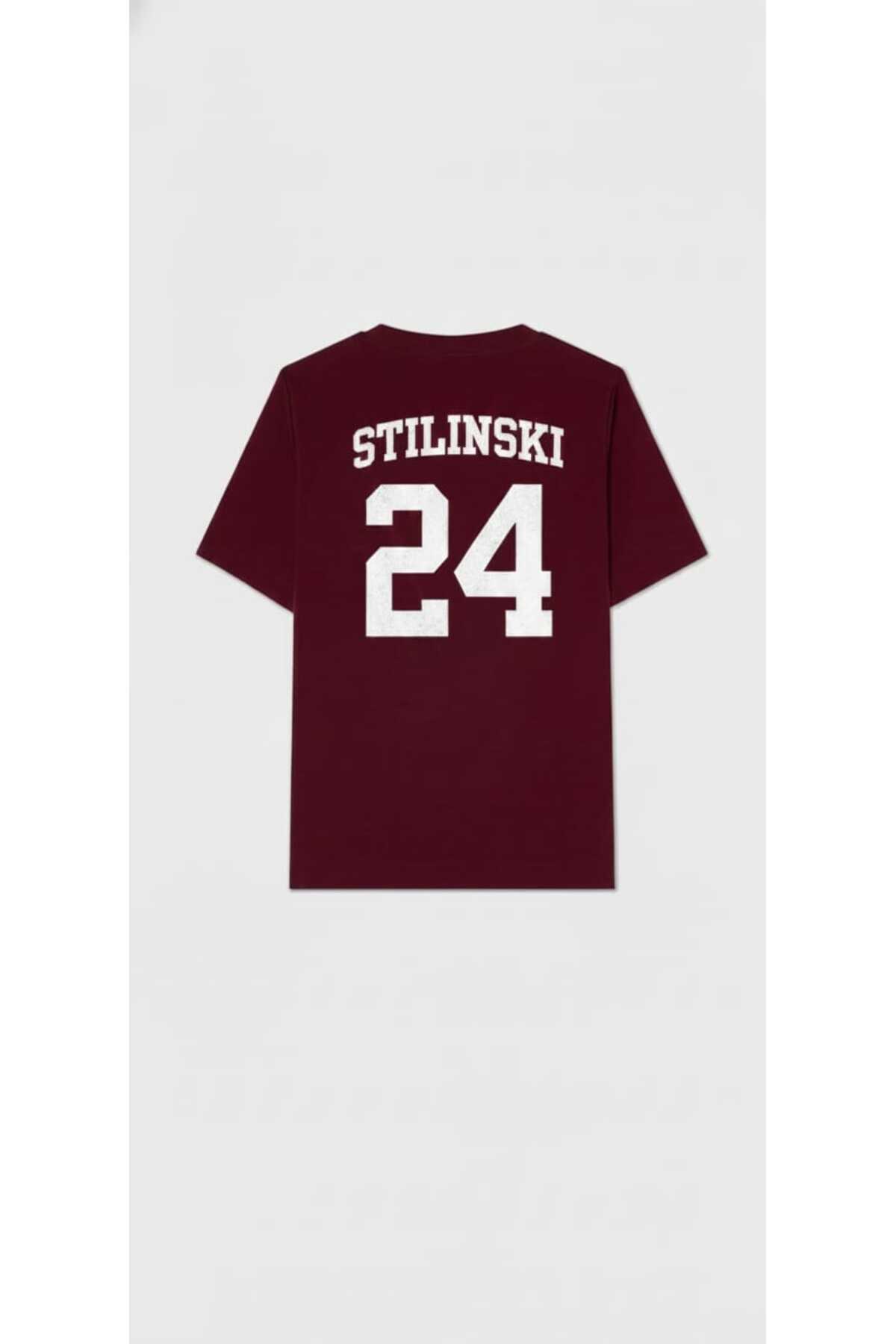 MODARİCH  Teen Wolf T-Shirt - Bordo Baskılı Oversize Bisiklet Yaka Kısa Kol Bol - Görsel 2
