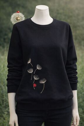 yubistitch Sweat Nakış İşlemeli Karahindiba-Kalın Serisi -Siyah - 3iplik