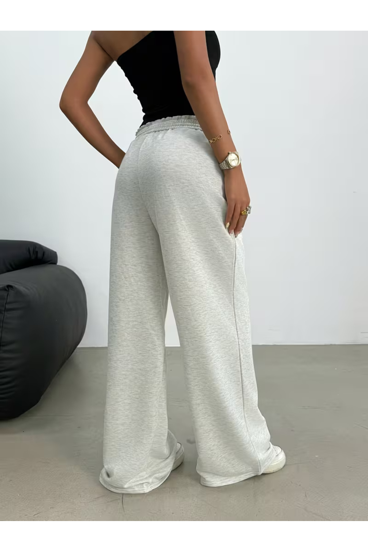 LOSMARY  2 Adet siyah gri rahat kalıp düz paça eşofman altı - Görsel 4