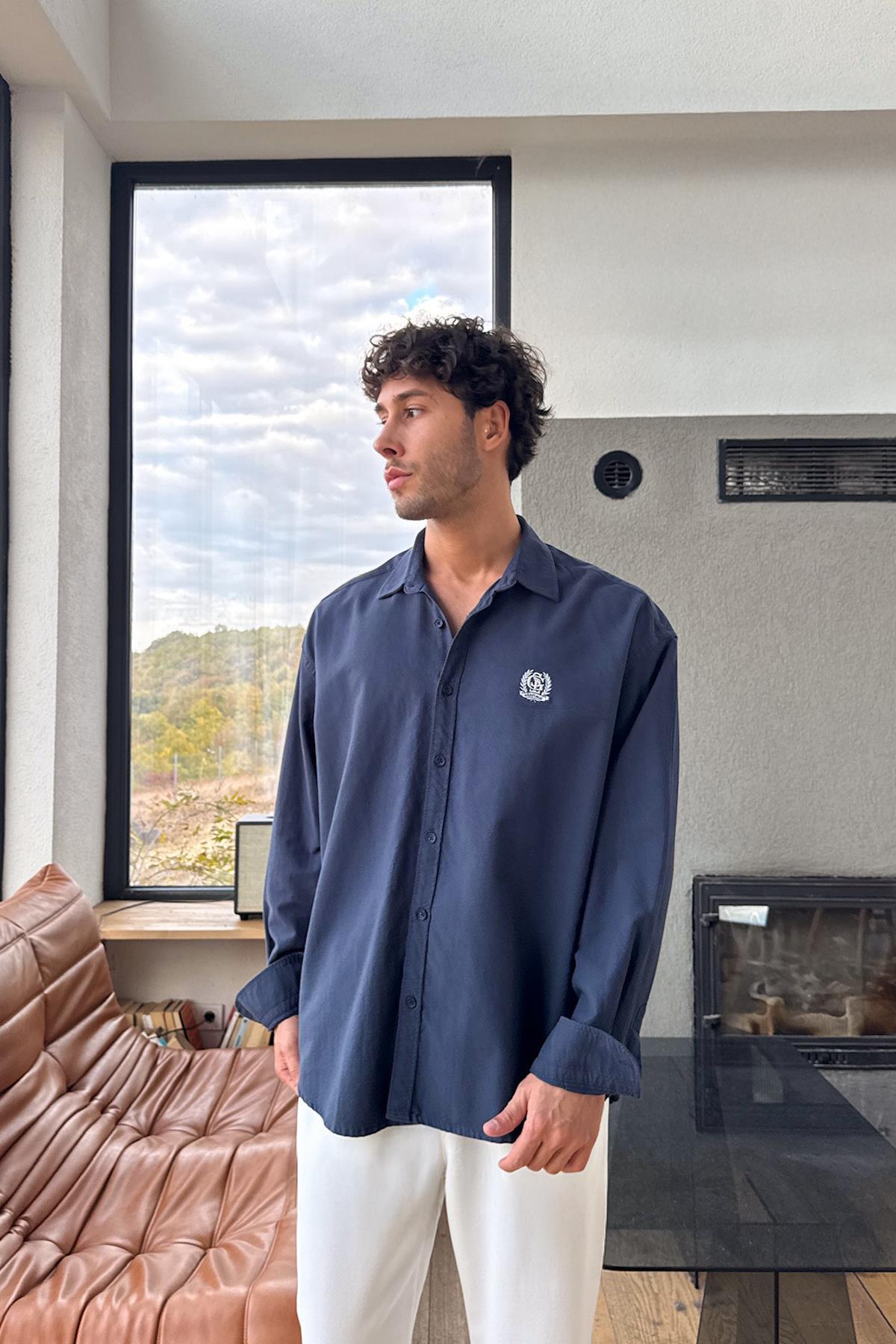 Flaw Wear Cămașă Oxford Supradimensionat Bleumarin Masculin - S