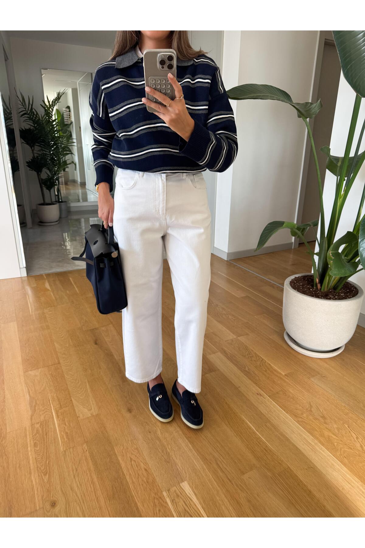 MERVE AKSOY  Cardie Mom Fit Jean - Beyaz - Görsel 6