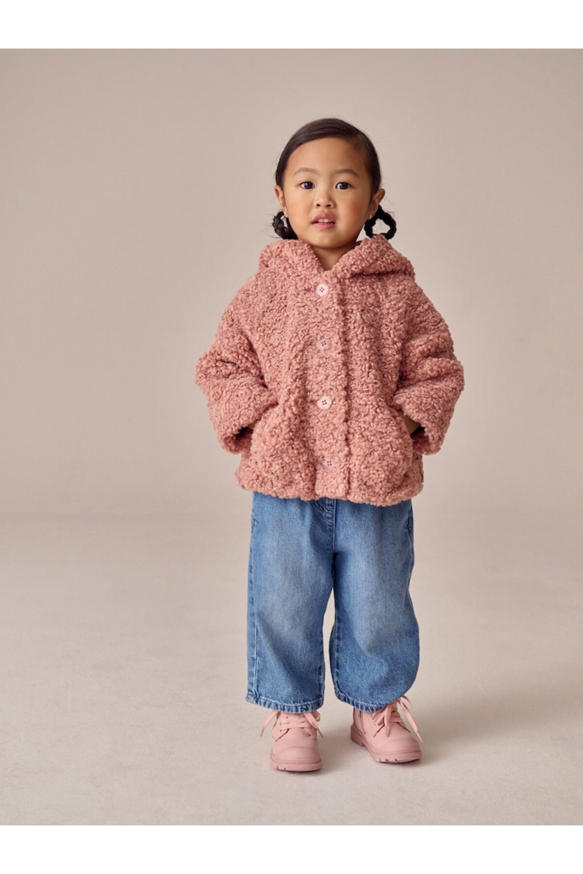 Next Baby Pink Hooded Borg Jacket / Coat fotoğrafı 2 (önizleme)