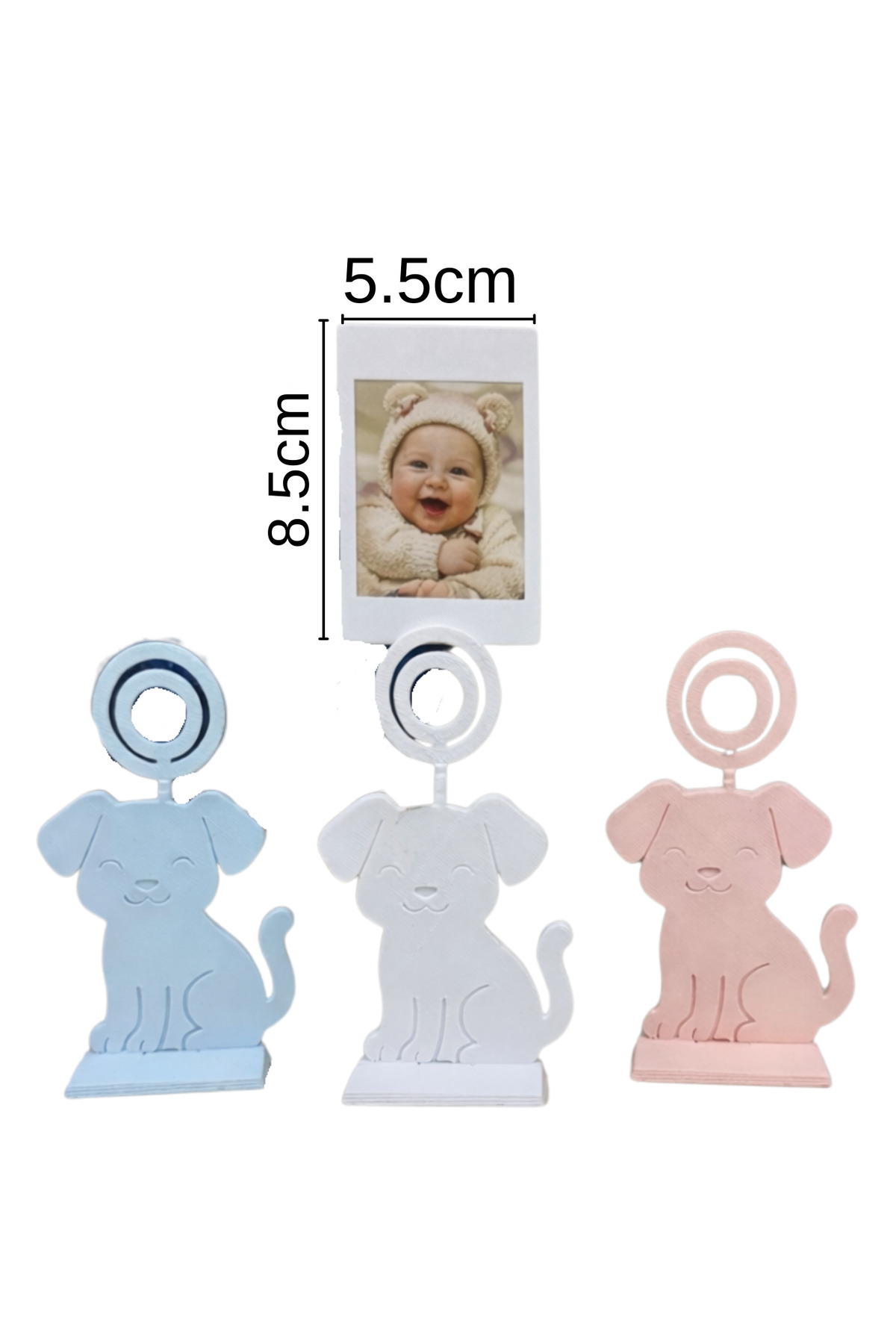 hobier 3 Adet Köpek Figürlü Beyaz, Mavi, Pembe Fotoğraf Tutucu Seti Bebek & Hatıra Fotoğraf Standı fotoğrafı 2 (önizleme)