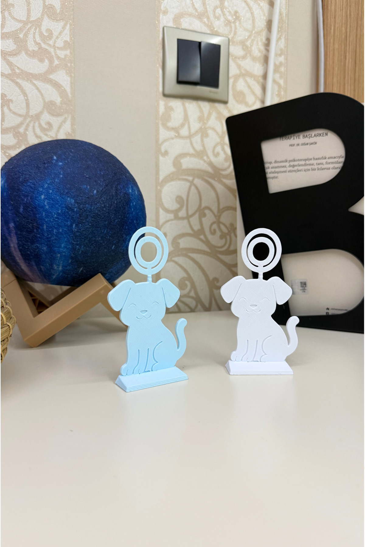 hobier 2 Adet Köpek Figürlü Mavi Beyaz Fotoğraf Tutucu, Bebek Anı, Hatıra Tutucu, Masa Dekor fotoğrafı 5 (önizleme)