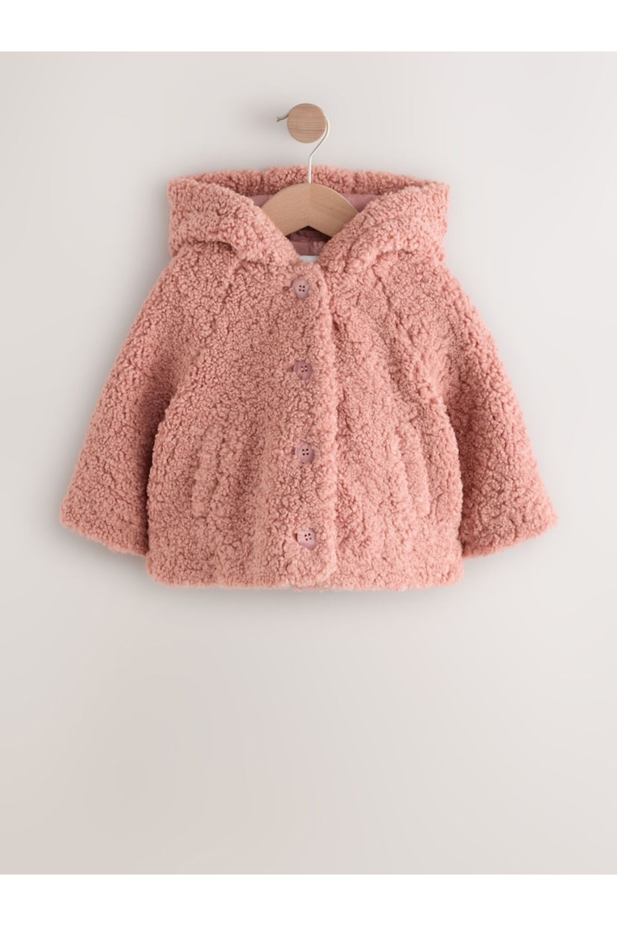 Next Baby Pink Hooded Borg Jacket / Coat fotoğrafı 4 (önizleme)
