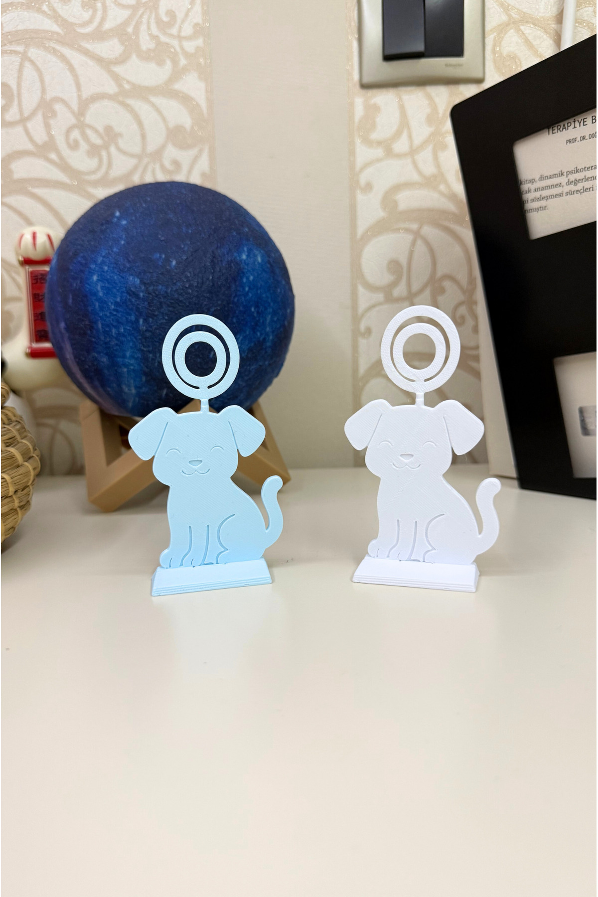 hobier 2 Adet Köpek Figürlü Mavi Beyaz Fotoğraf Tutucu, Bebek Anı, Hatıra Tutucu, Masa Dekor fotoğrafı 3 (önizleme)
