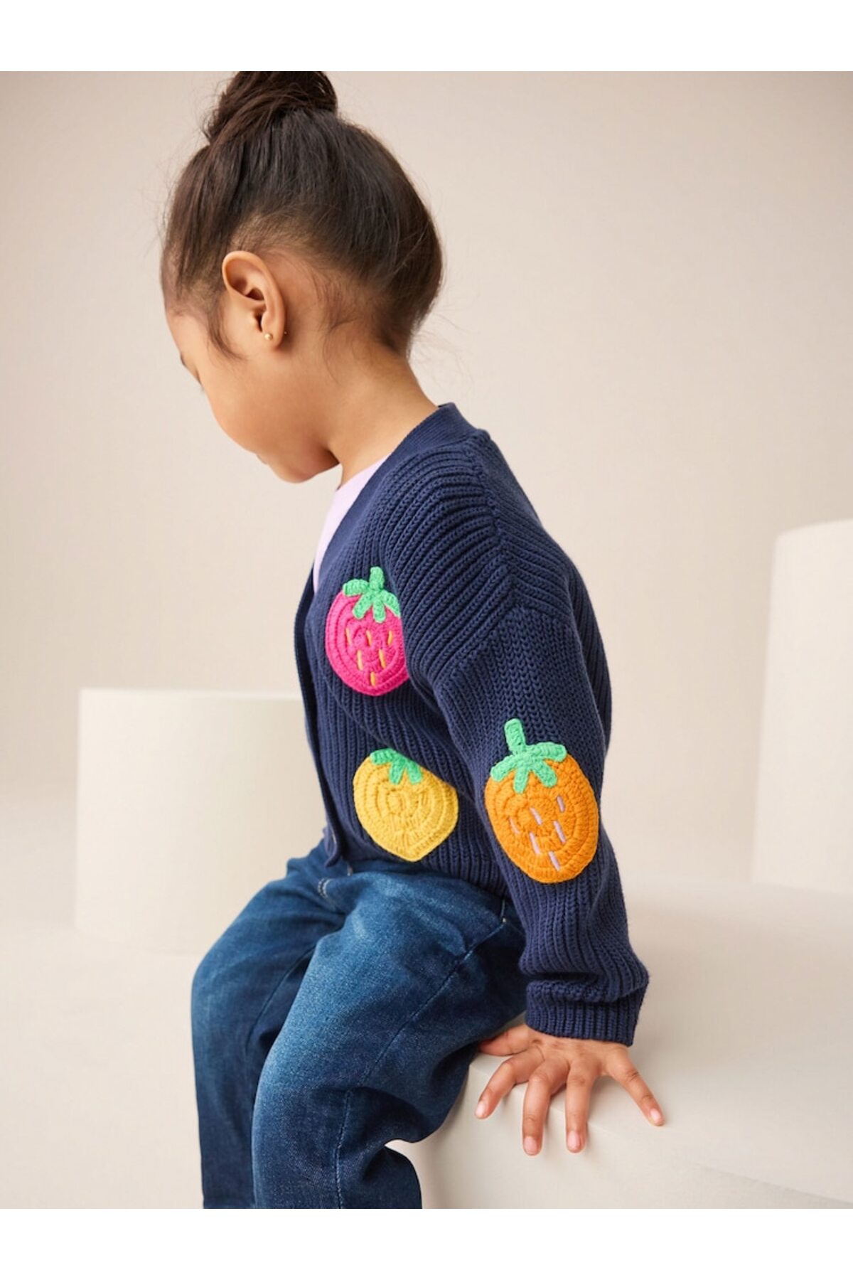 Next Baby 100% Cotton Navy Blue Strawberry Pattern V-Neck Cardigan fotoğrafı 2 (önizleme)