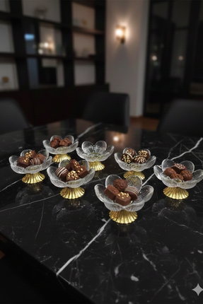 iselahome Lotessa Gold Ayaklı Cam Lotus Sunumluk 6’lı Set-Şekerlik Lokumluk K...