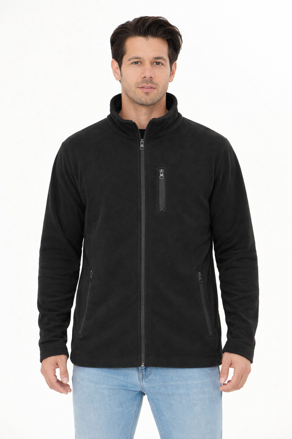 TRENDHİLL  Erkek Tam Fermuarlı Cepli Polar Siyah 8517-S - Görsel 2