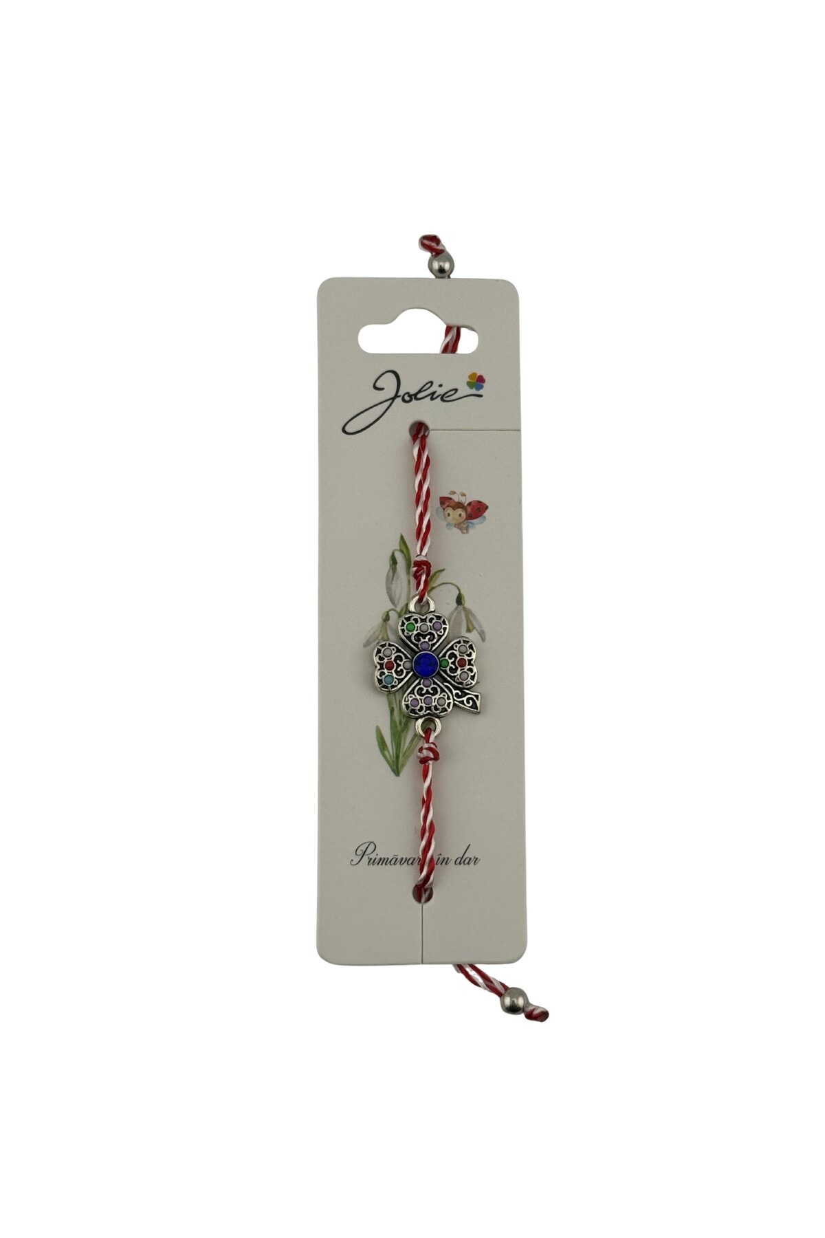 Flippy Martisor Bratara cu Snur Alb Rosu Reglabil, Model Trifoi cu Patru Foi ...