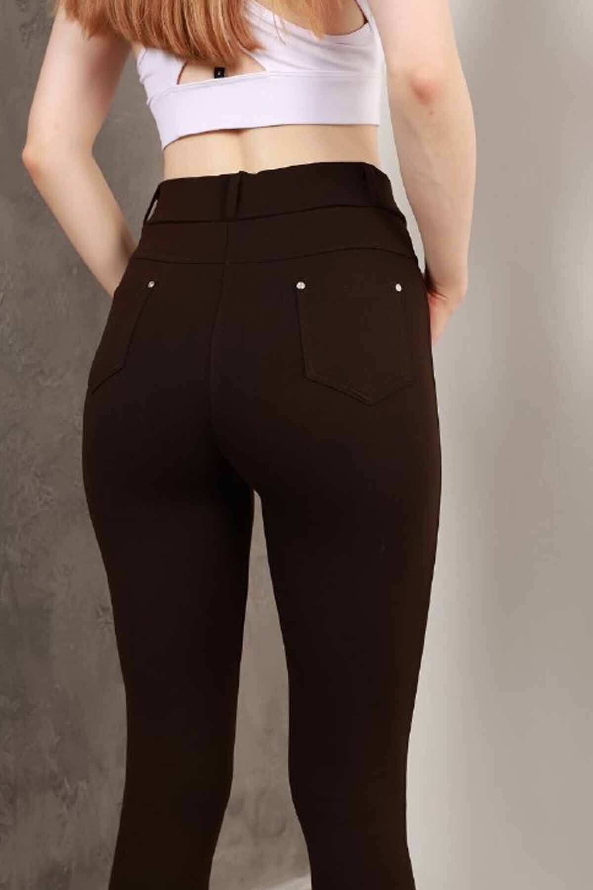 vynor atelier  Kadın Pantolon Görünümlü Yüksek Bel Toparlayıcı Kadın Tayt - Denim Görünümlü Esnek Jegging - Görsel 4