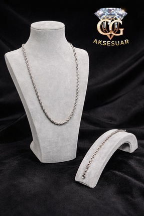 CG bijuteri Gümüş Renk Burgu Zincir Kolye & Bileklik Seti