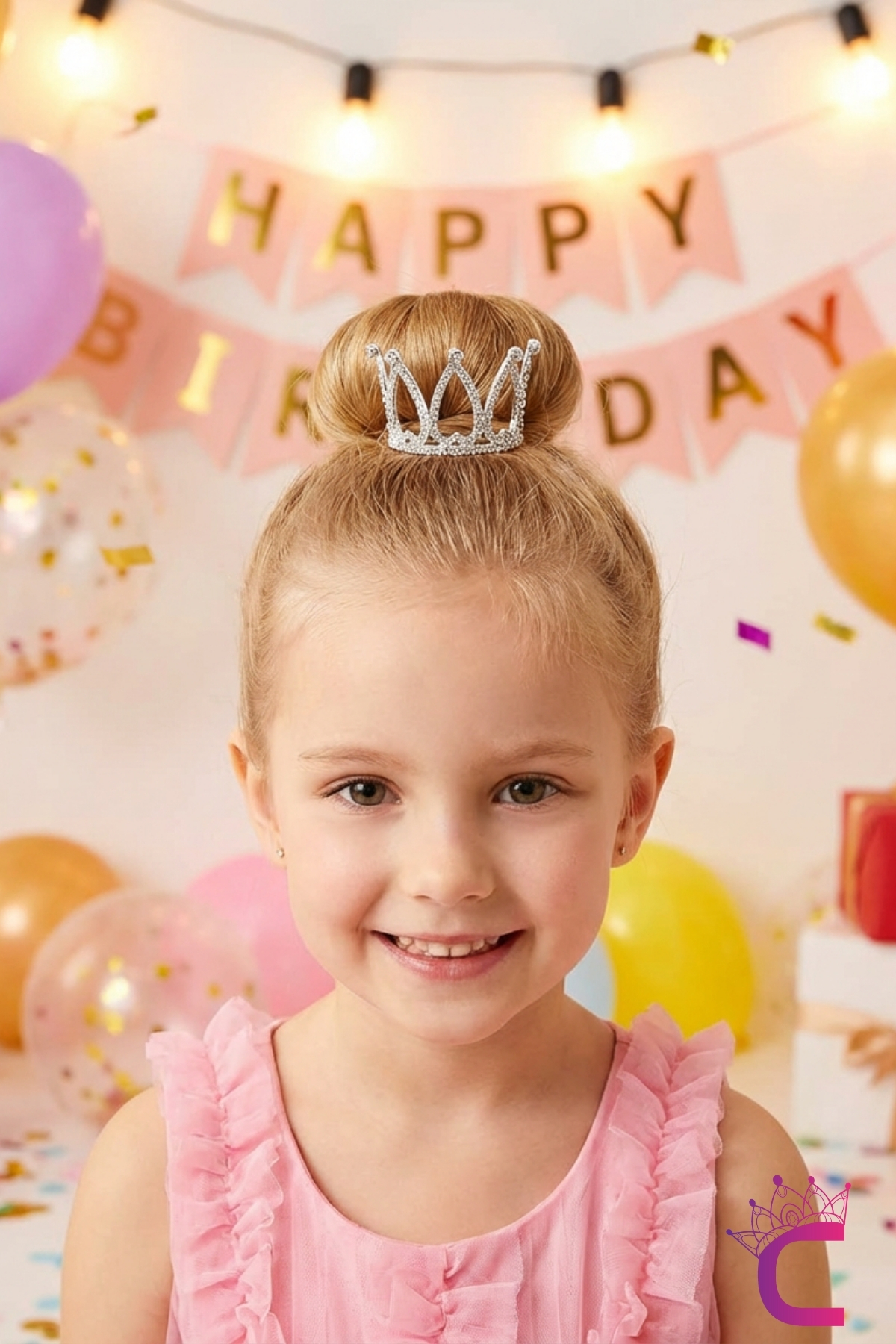 Queen Baby Girl Birthday Princess Crown - Special Gemstone Wedding Scalloped Hair Bun Buckle