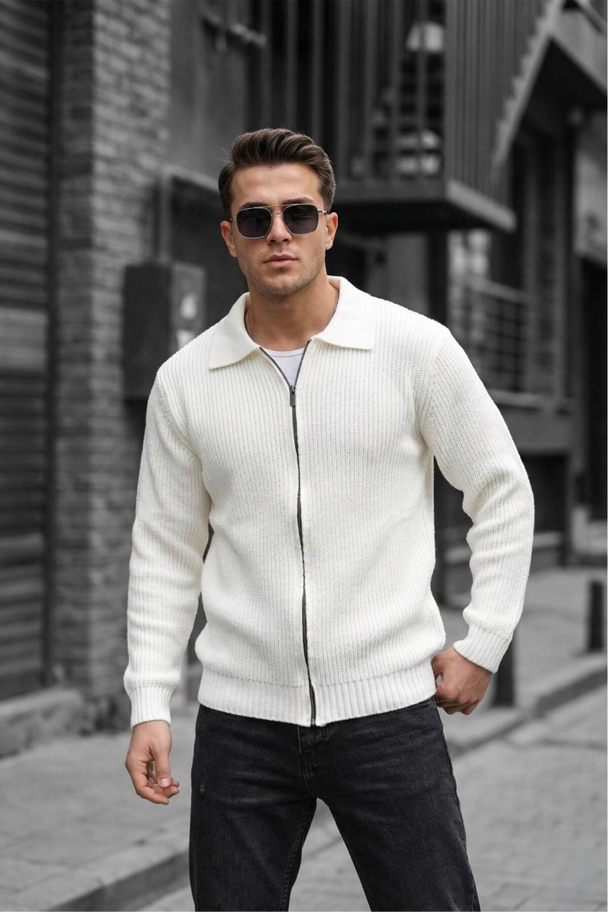 Mams Erkek Slim Fit Fermuarlı Polo Yaka Ribanalı Triko Hırka — مشکی hiltimams — تصویر 2 از 3