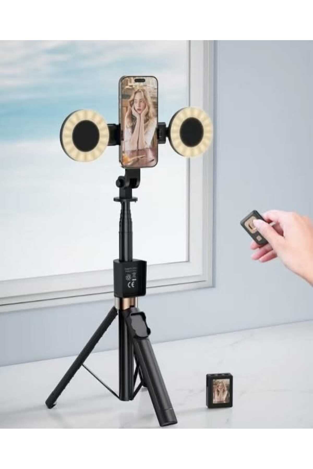 Dual-Light Smart Screen Mirroring 170cm Tripod Bluetooth Control Selfie Stick