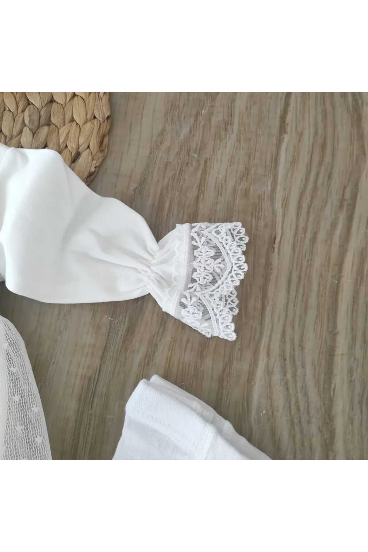 bebe kervanı Kız Bebek %100 Pamuk Ekru Fransız Güpürlü İthal Dantelli Mevlüt Elbisesi Özel Gün Takımı BBK1318 fotoğrafı 7 (önizleme)