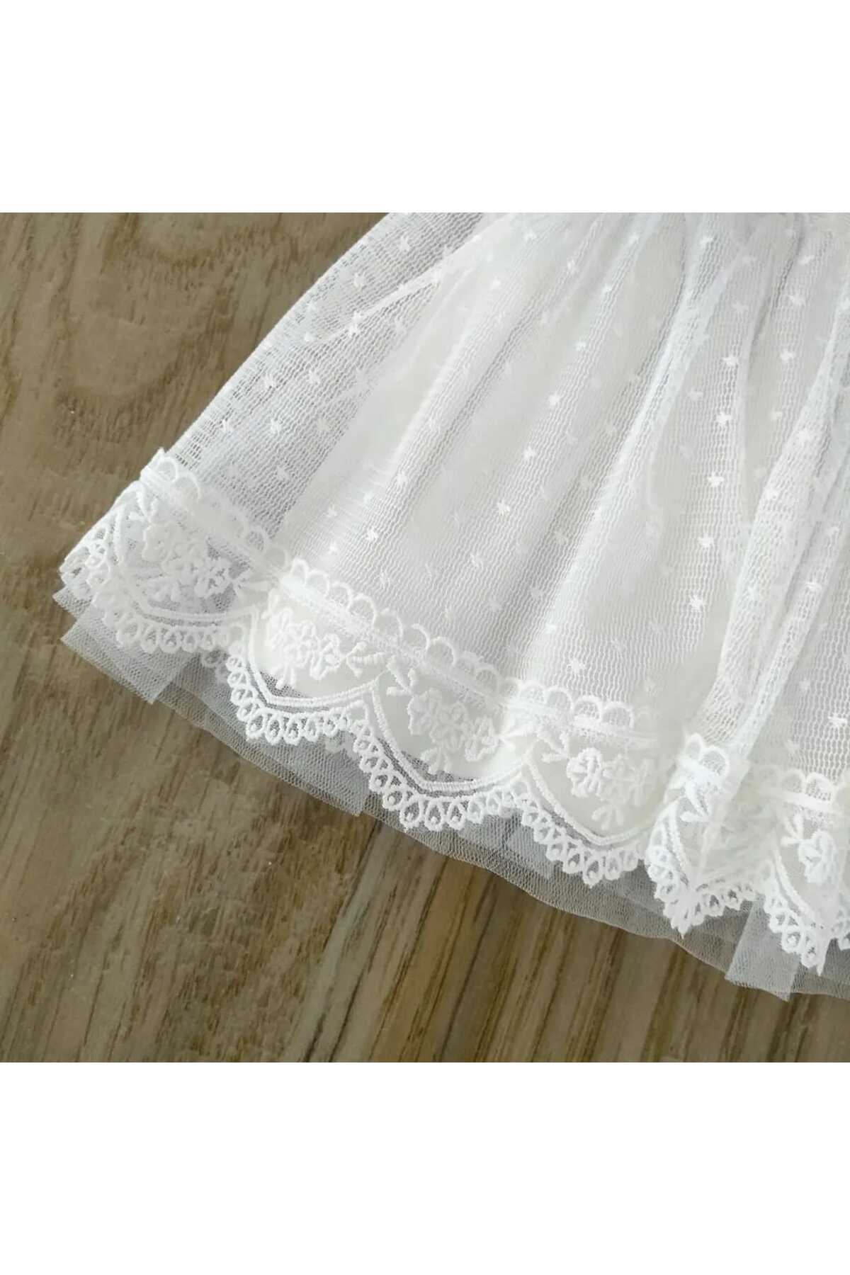 bebe kervanı Kız Bebek %100 Pamuk Ekru Fransız Güpürlü İthal Dantelli Mevlüt Elbisesi Özel Gün Takımı BBK1318 fotoğrafı 3 (önizleme)