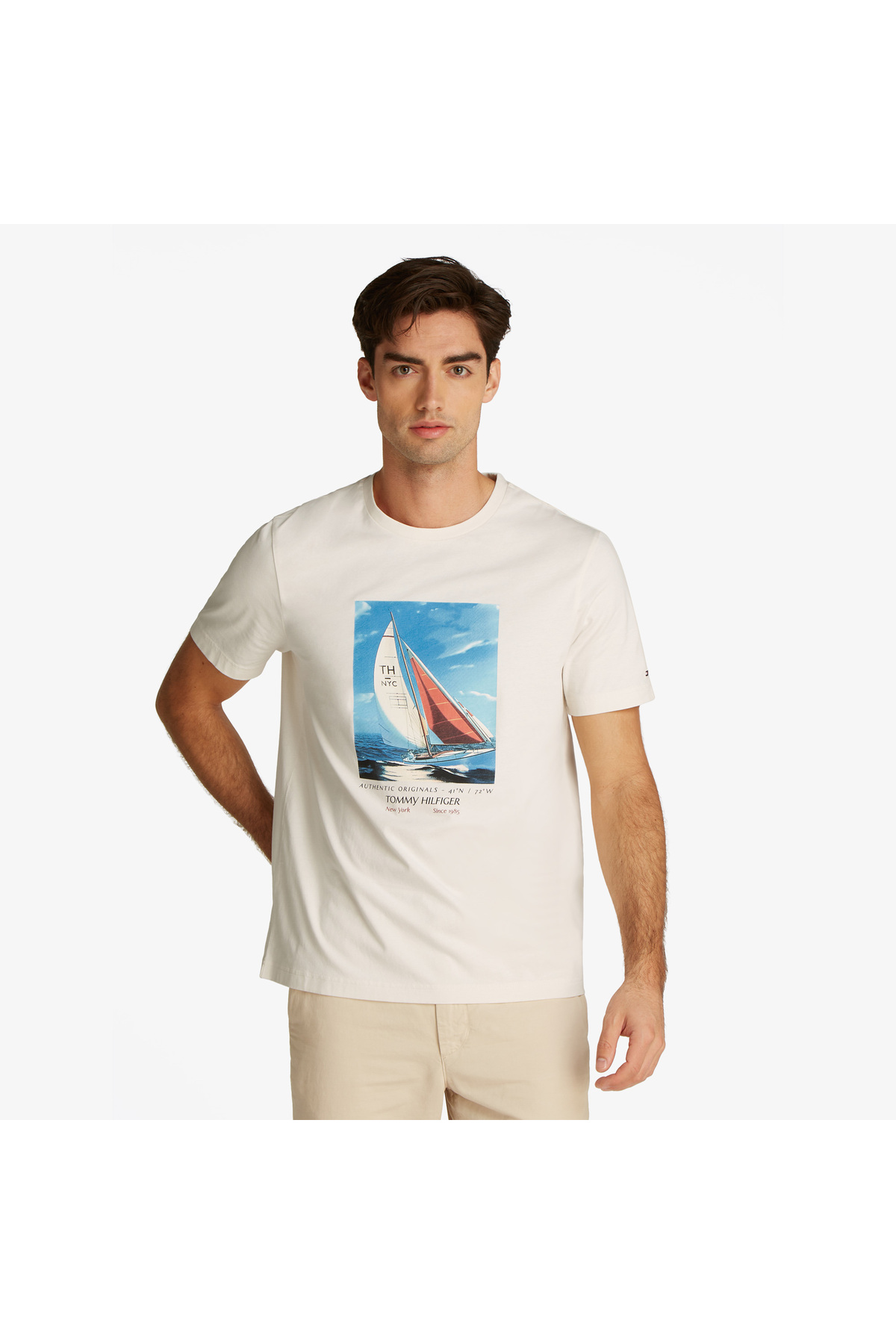 تامی هیلفیگر تی‌شرت کرم مردانه