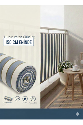 Şadoğlu Tekstil Mavi Gri Çizgili Balkon ve Bahçe Dekorasyon Kumaşı (150 cm En)