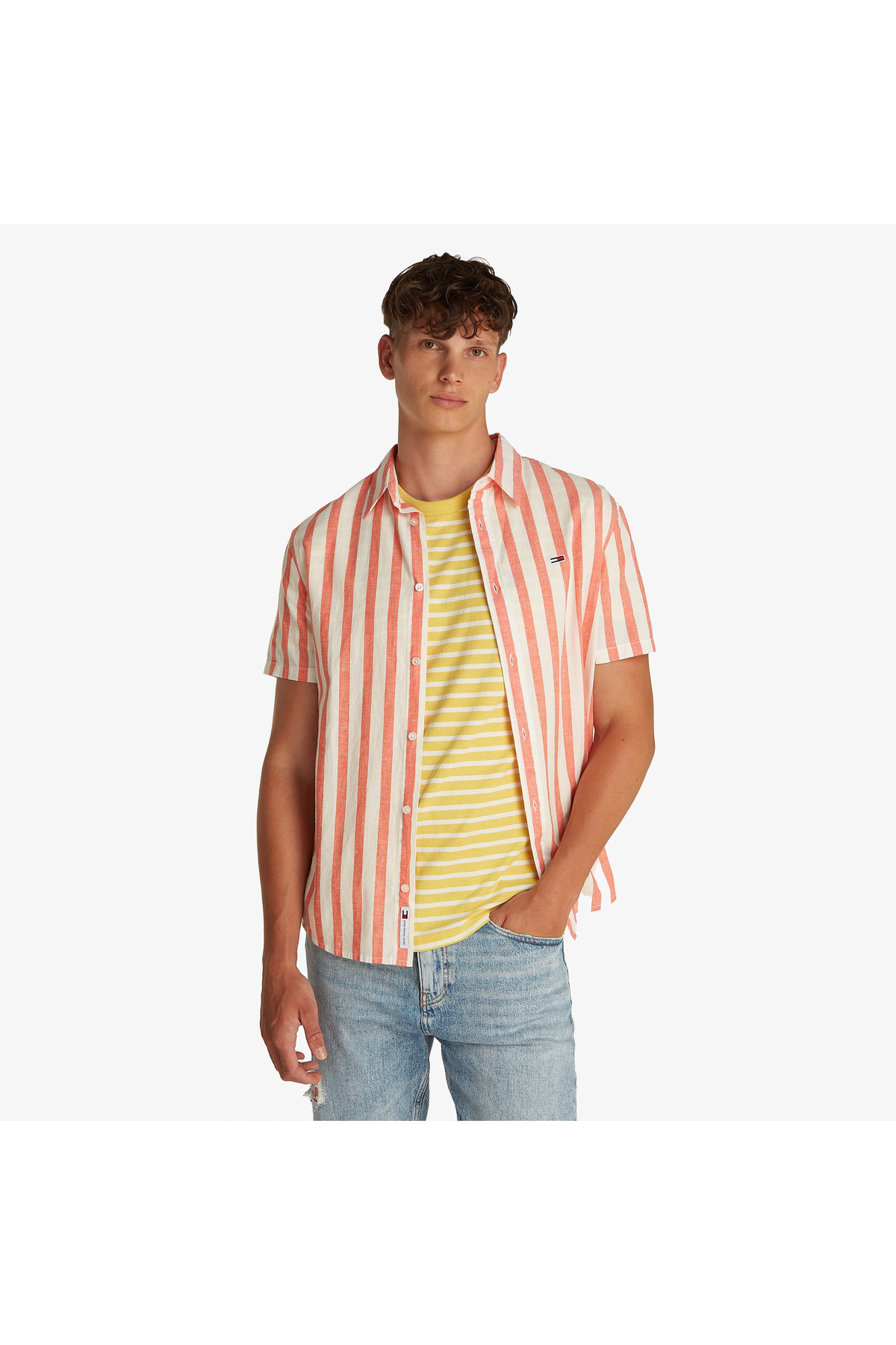 تامی هیلفیگر پیراهن مردانه سفید تامی جینز طرح کتان معمولی ترکیبی Stp