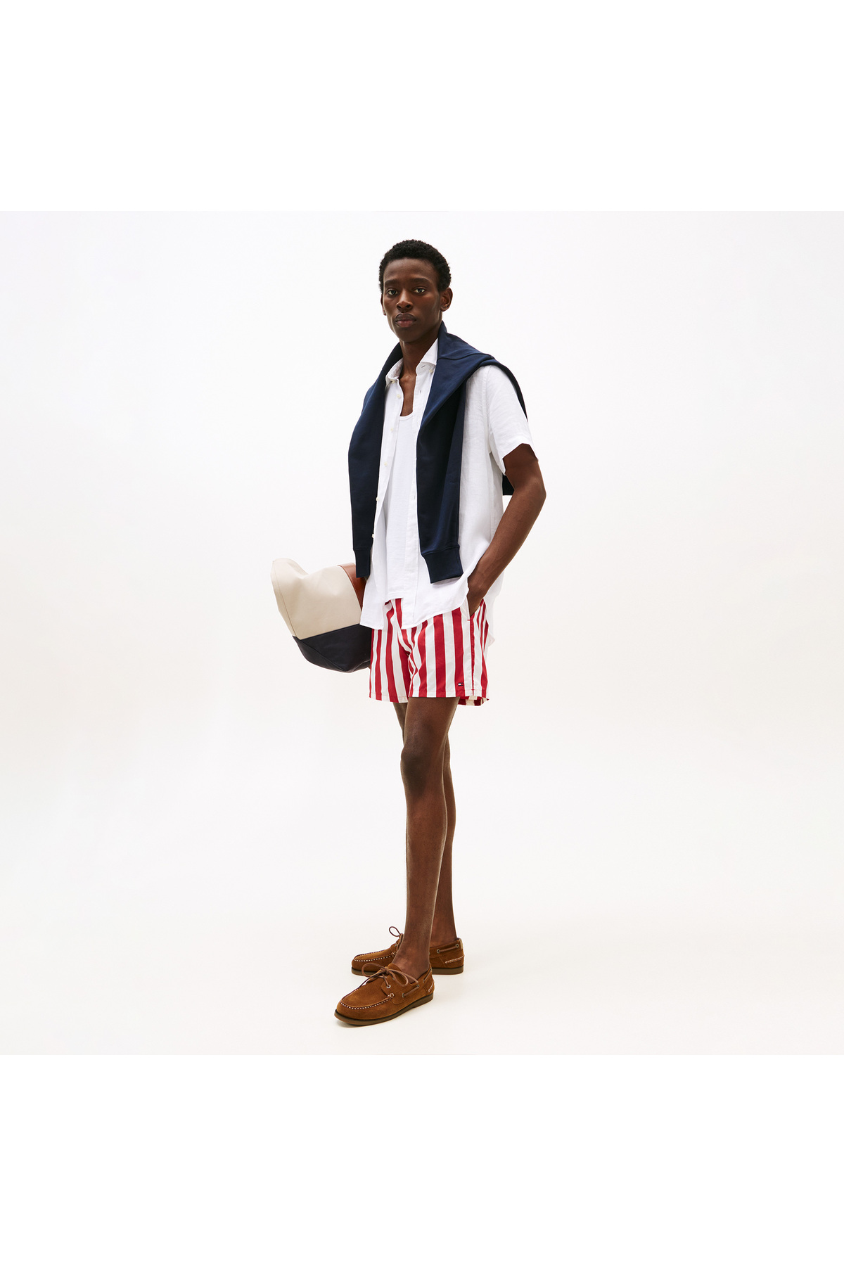 تامی هیلفیگر پیراهن سفید مردانه کتانی رنگ شده با رنگدانه