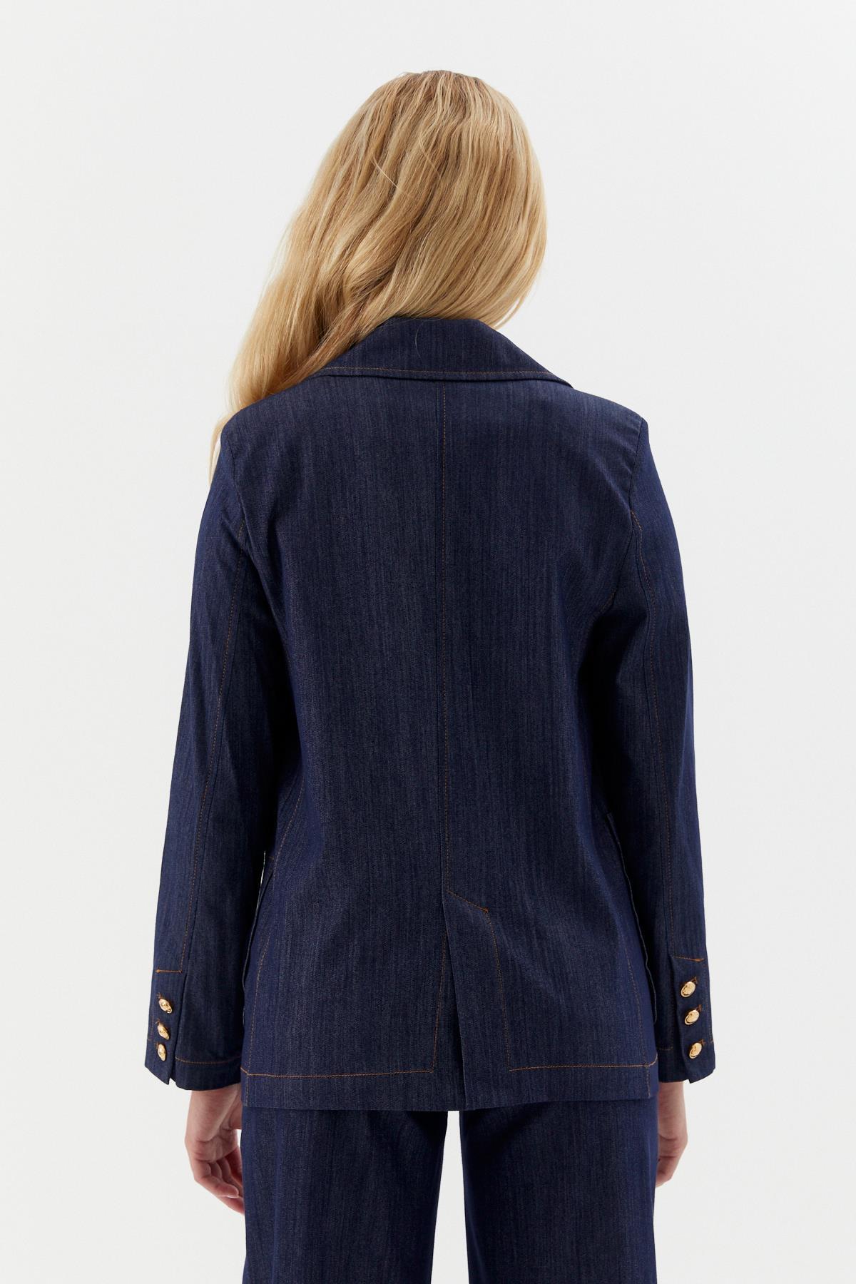 ONNO PRIVE  Taba Dikişli Blazer Ceket İndigo - Görsel 3