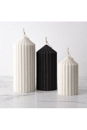 Mumoda Candle House Dekoratif Mum 3 Parça Oluklu Silindir Mum
