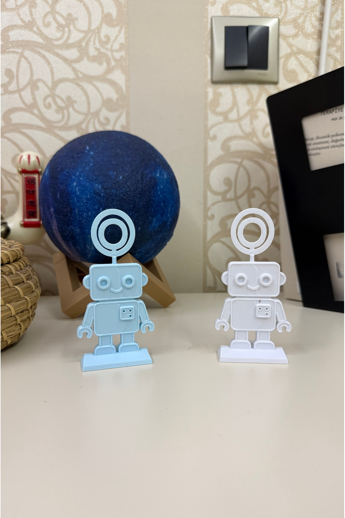 hobier 2 Adet Mavi Beyaz Robot Figürlü Fotoğraf Tutucu, Bebek Odası Dekoru fotoğrafı 6 (önizleme)