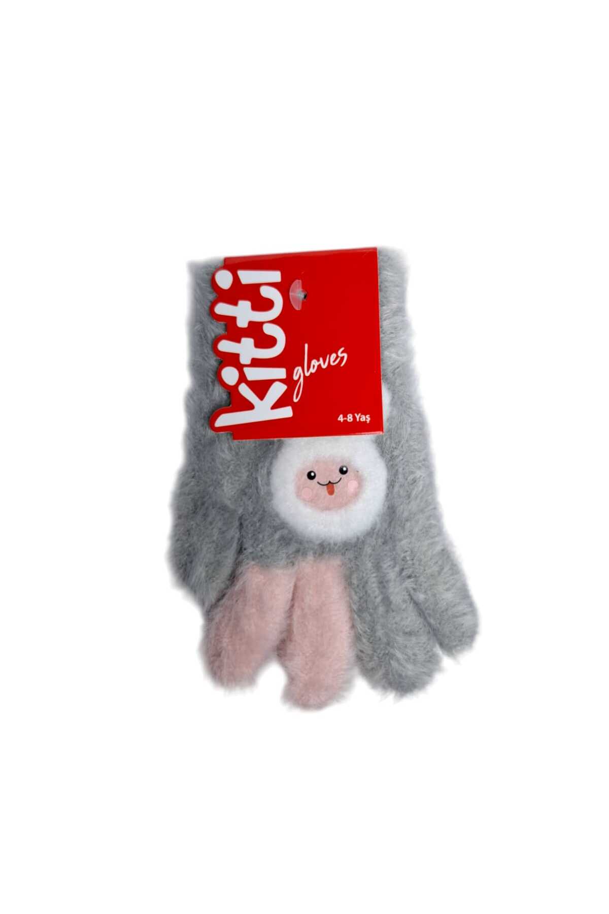 Kitti Spteks 4-8 Yaş Kız Çocuk Gri Renk Sevimli Tavşan Figürlü Kışlık Örme Eldiven fotoğrafı 5 (önizleme)