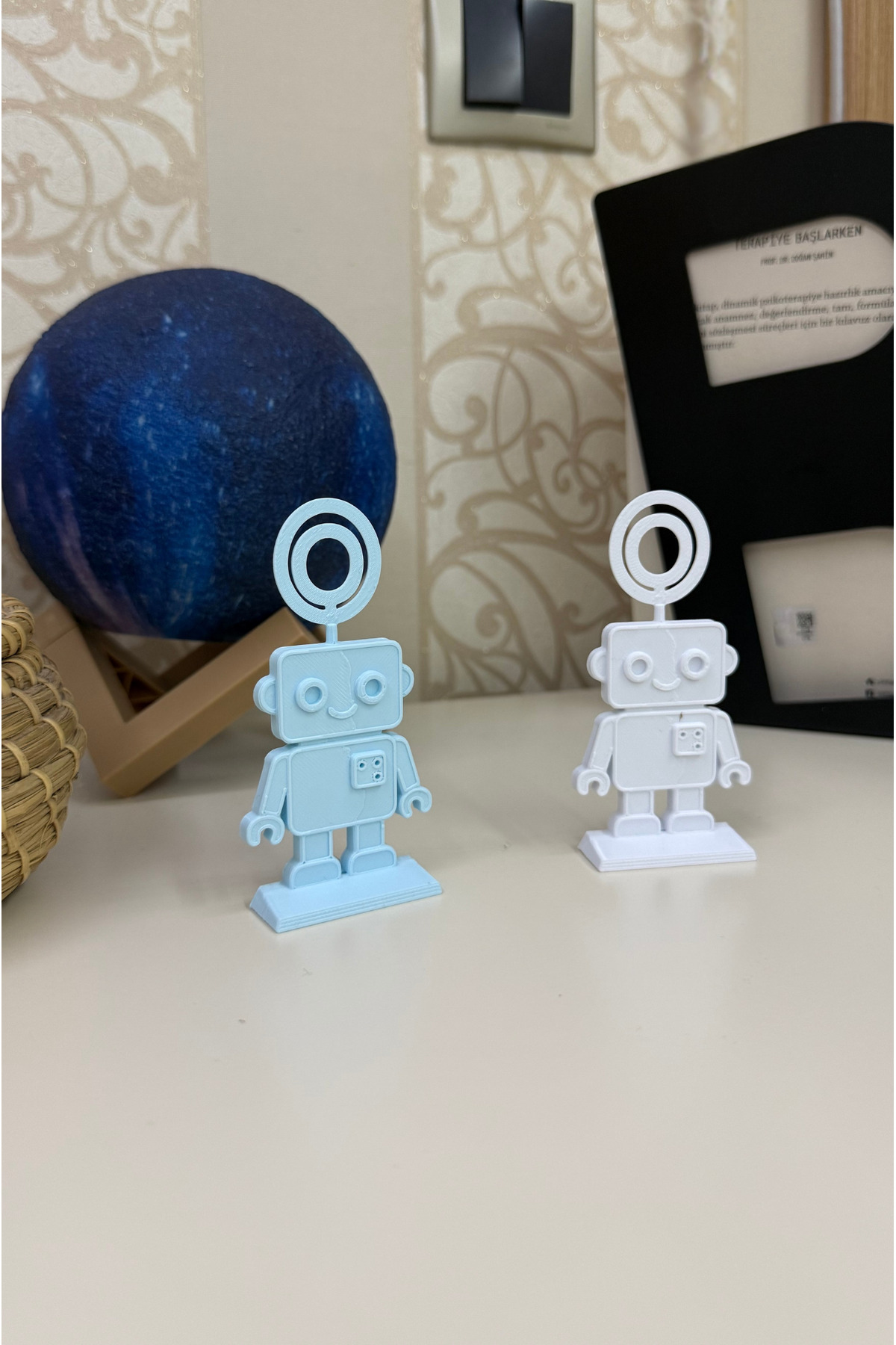 hobier 2 Adet Mavi Beyaz Robot Figürlü Fotoğraf Tutucu, Bebek Odası Dekoru fotoğrafı 5 (önizleme)