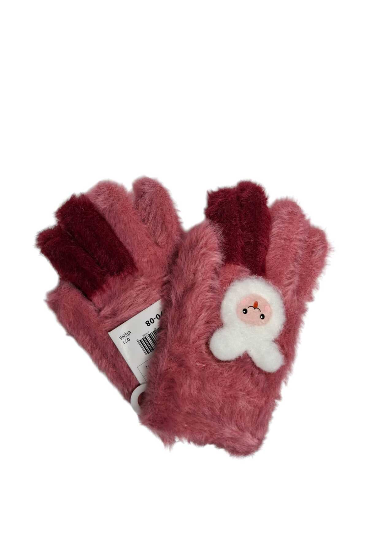Kitti Spteks 4-8 Yaş Kız Çocuk Vişne Renk Sevimli Tavşan Figürlü Kışlık Örme Eldiven fotoğrafı 5 (önizleme)