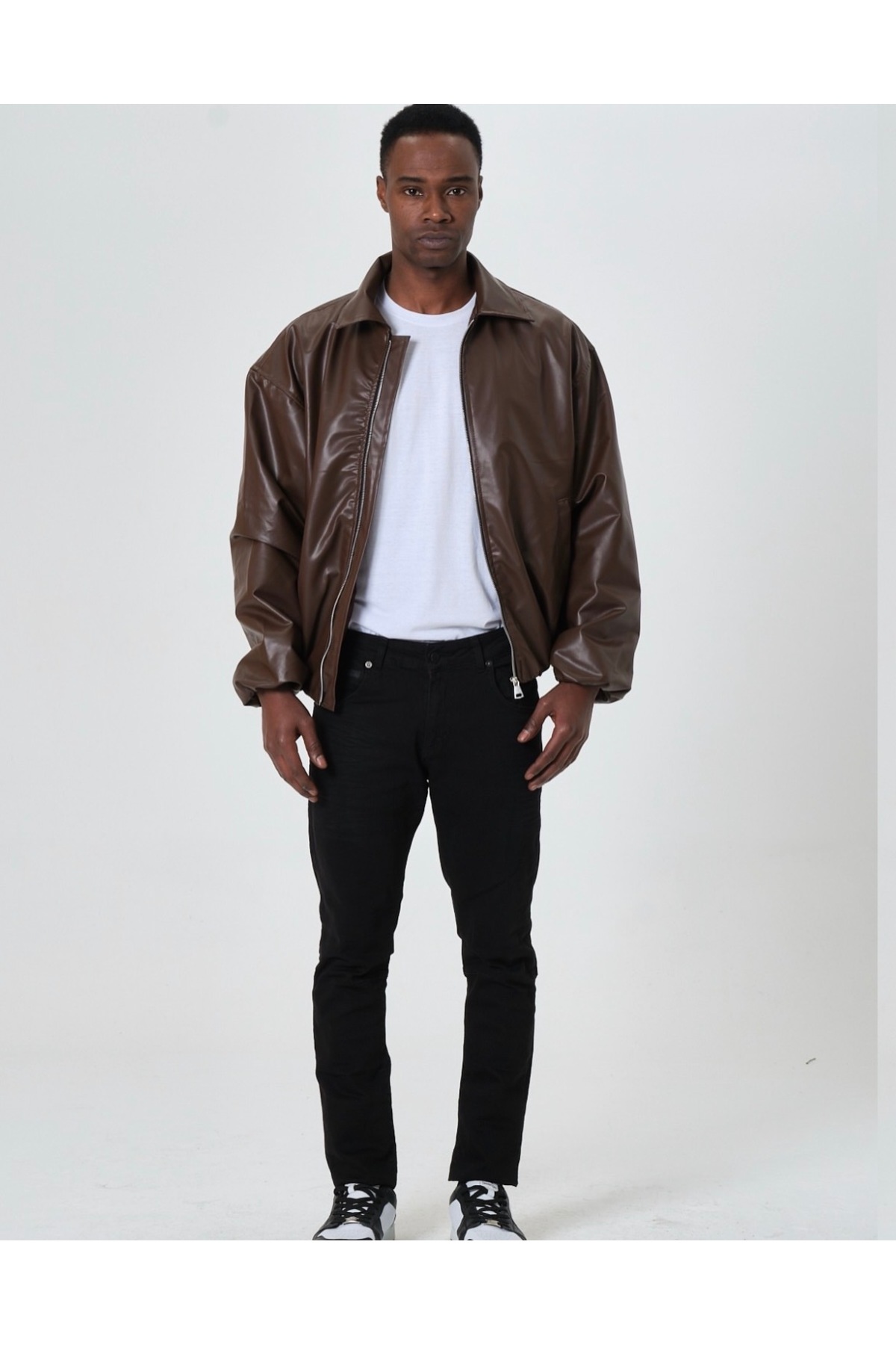 ATKGİYİM Atk Clothing Men's Black Oversized Zipper Faux Leather
